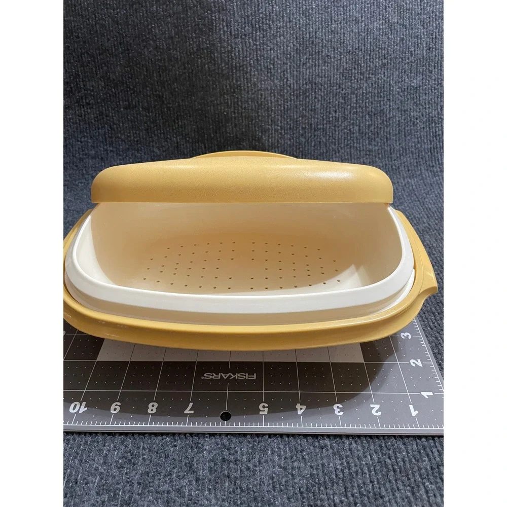 Vintage Tupperware Microwave Steamer Harvest Gold 3 Piece Set 1273 1274 1275 USA